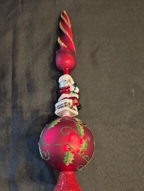 Kurt Adler 16 Inch Red Santa Tree Topper - Festive Red Christmas Finial